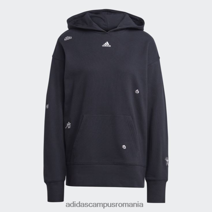 adidas campus romania hanorac negru relaxat, cu grafică inspirată de cristale vindecătoare femei alb negru J266N28980