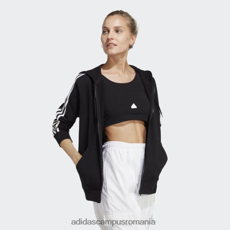 adidas campus romania hanorac obișnuit cu fermoar complet, negru, cu 3 dungi femei alb negru J266N22365