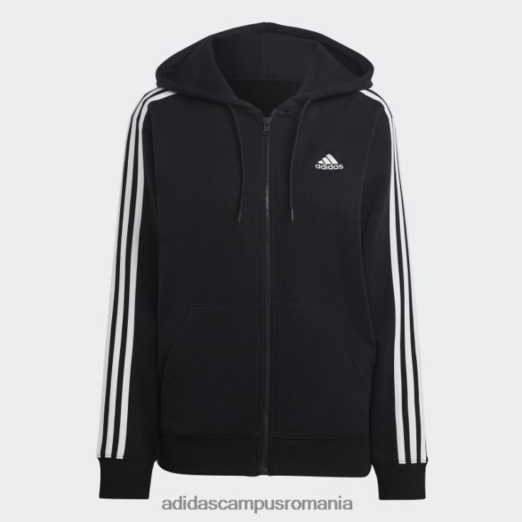 adidas campus romania hanorac obișnuit cu fermoar complet, negru, cu 3 dungi femei alb negru J266N22365