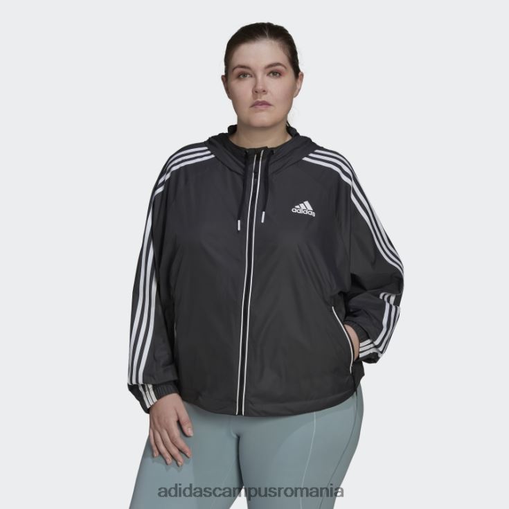 adidas campus romania jachetă de vânt bsc cu 3 dungi (plus mărime) neagră femei alb negru J266N217348