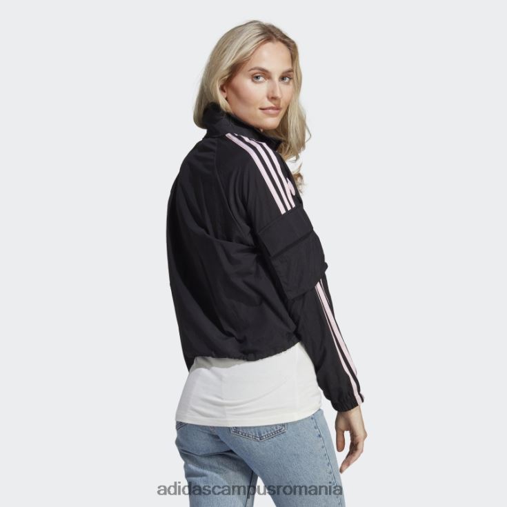 adidas campus romania jachetă neagră, ușoară, cu 3 dungi, cu flori de chenilie femei negru J266N29533