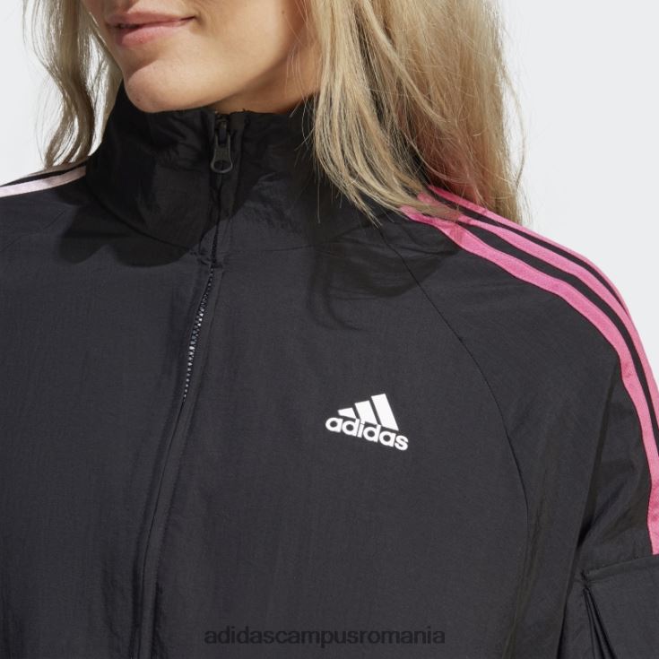 adidas campus romania jachetă neagră, ușoară, cu 3 dungi, cu flori de chenilie femei negru J266N29533