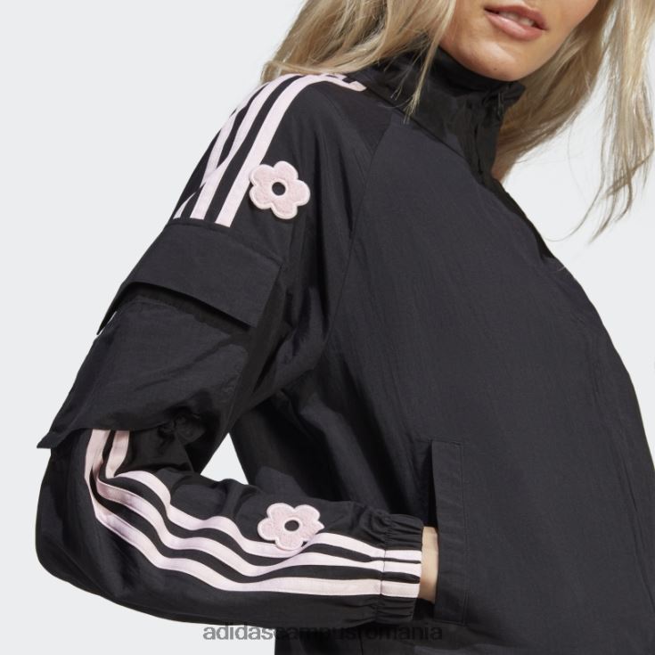 adidas campus romania jachetă neagră, ușoară, cu 3 dungi, cu flori de chenilie femei negru J266N29533