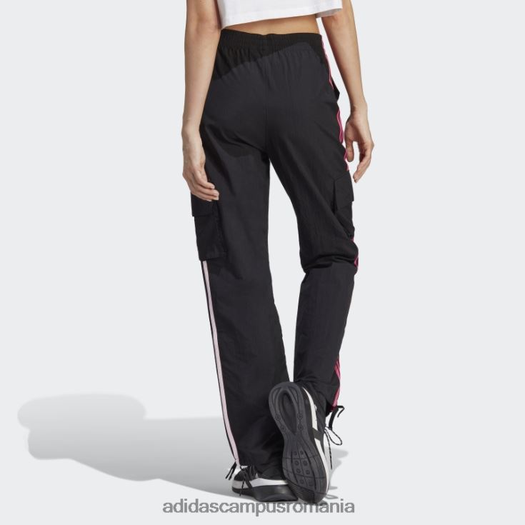 adidas campus romania pantaloni cargo negri cu 3 dungi, cu petice flori de chenilia femei negru J266N29497