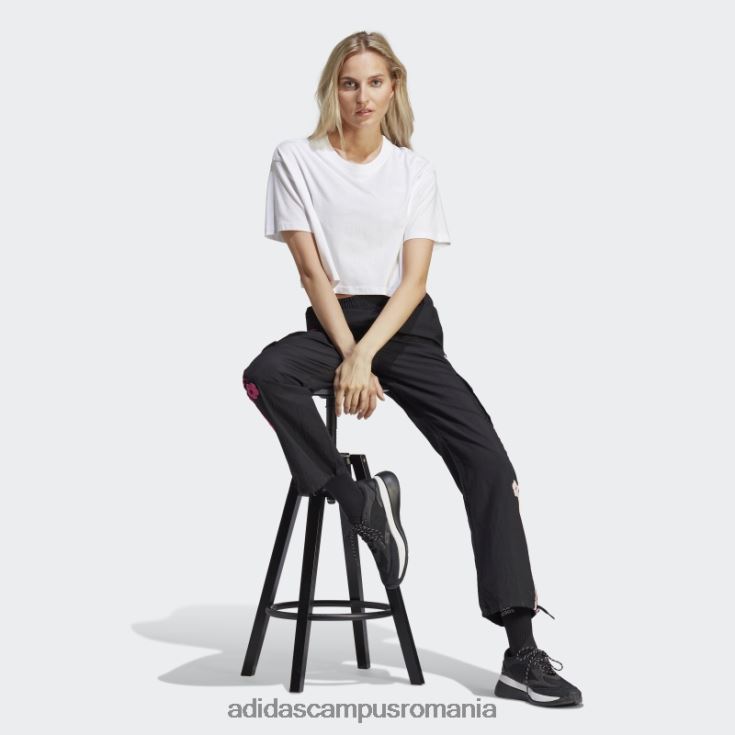 adidas campus romania pantaloni cargo negri cu 3 dungi, cu petice flori de chenilia femei negru J266N29497