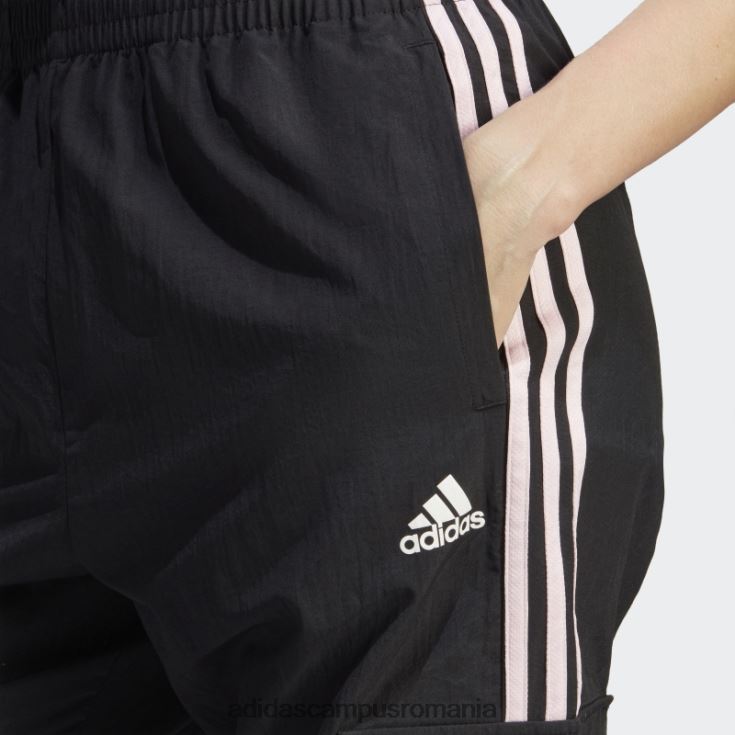 adidas campus romania pantaloni cargo negri cu 3 dungi, cu petice flori de chenilia femei negru J266N29497