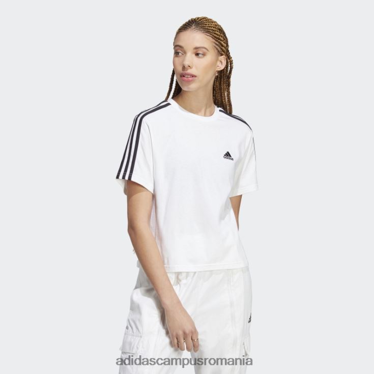 adidas campus romania pantaloni crop top din tricou cu 3 dungi, gri mediu adidas femei gri mediu/alb J266N22514