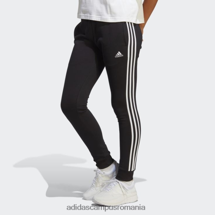 adidas campus romania pantaloni cu manșete din țesătură franțuzească, negri, cu 3 dungi femei alb negru J266N22330