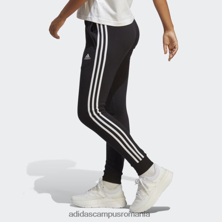 adidas campus romania pantaloni cu manșete din țesătură franțuzească, negri, cu 3 dungi femei alb negru J266N22330