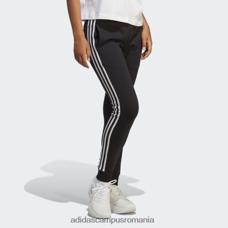 adidas campus romania pantaloni cu manșete din țesătură franțuzească, negri, cu 3 dungi femei alb negru J266N22330
