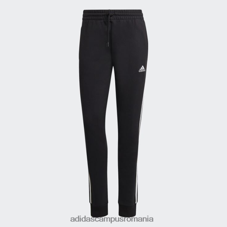 adidas campus romania pantaloni cu manșete din țesătură franceză cu 3 dungi, negru adidas femei alb negru J266N28928