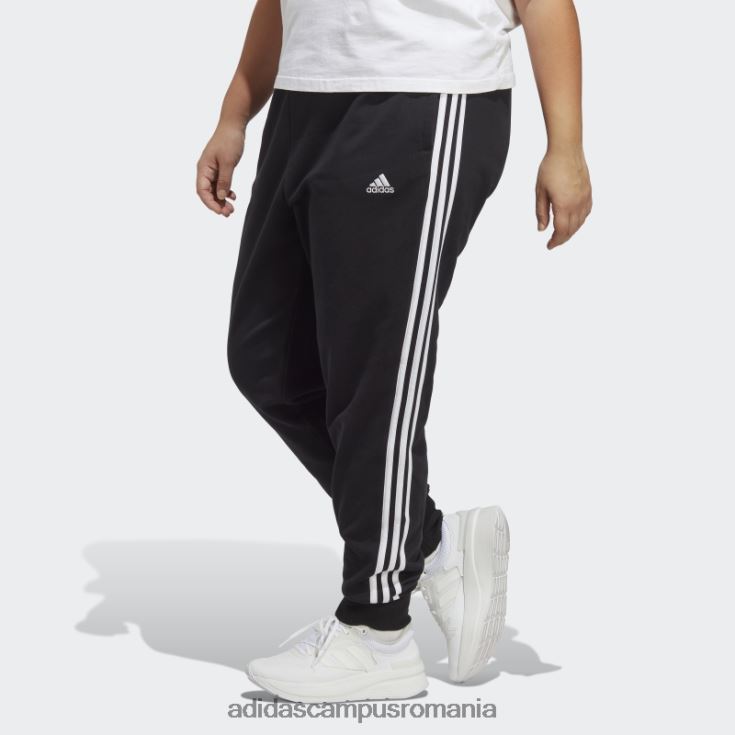 adidas campus romania pantaloni cu manșete din țesătură franceză cu 3 dungi (plus mărime) negri adidas femei alb negru J266N210824