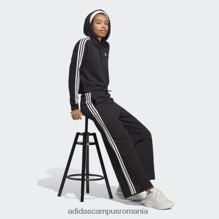 adidas campus romania pantaloni de jogging largi cu 3 dungi French Terry, negri femei alb negru J266N216501
