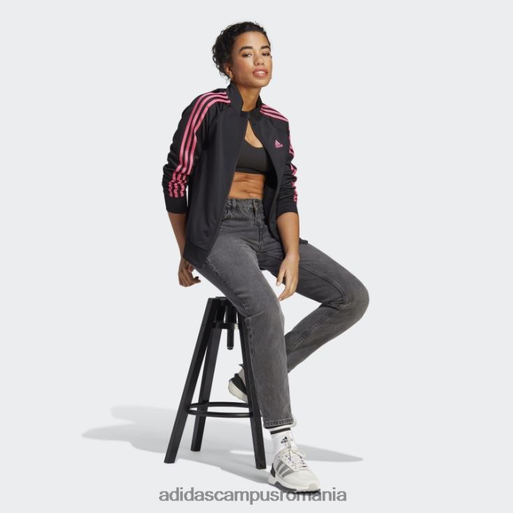 adidas campus romania primegreen essentials warm-up jachetă de sport subțire cu 3 dungi, magenta femei negru/magenta J266N29471