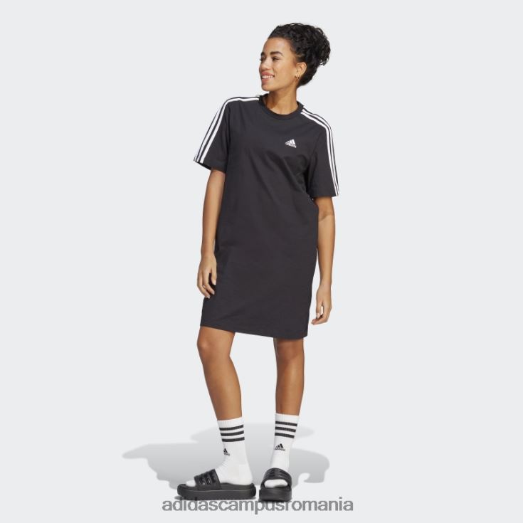 adidas campus romania rochie tricou boyfriend din jerseu simplu, neagră, cu 3 dungi femei negru J266N29154