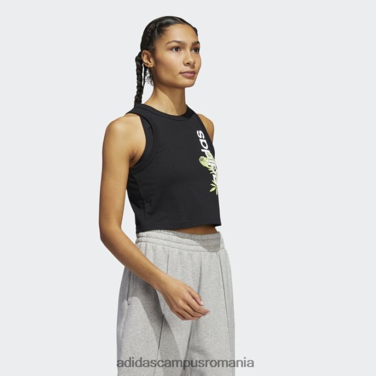 adidas campus romania superher floral graphic crop muscle tank negru femei alb negru J266N210567