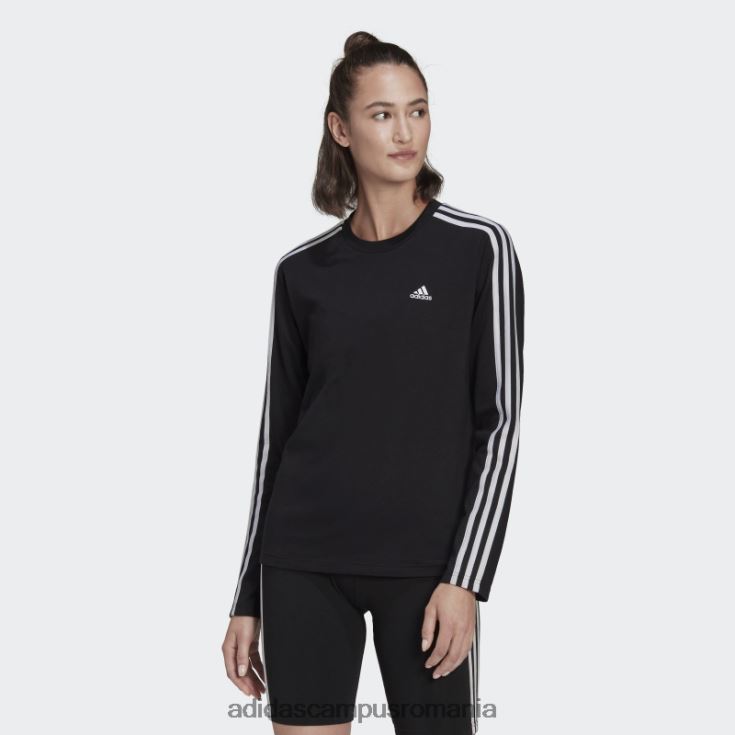 adidas campus romania top negru cu mânecă lungă cu 3 dungi femei alb negru J266N216544