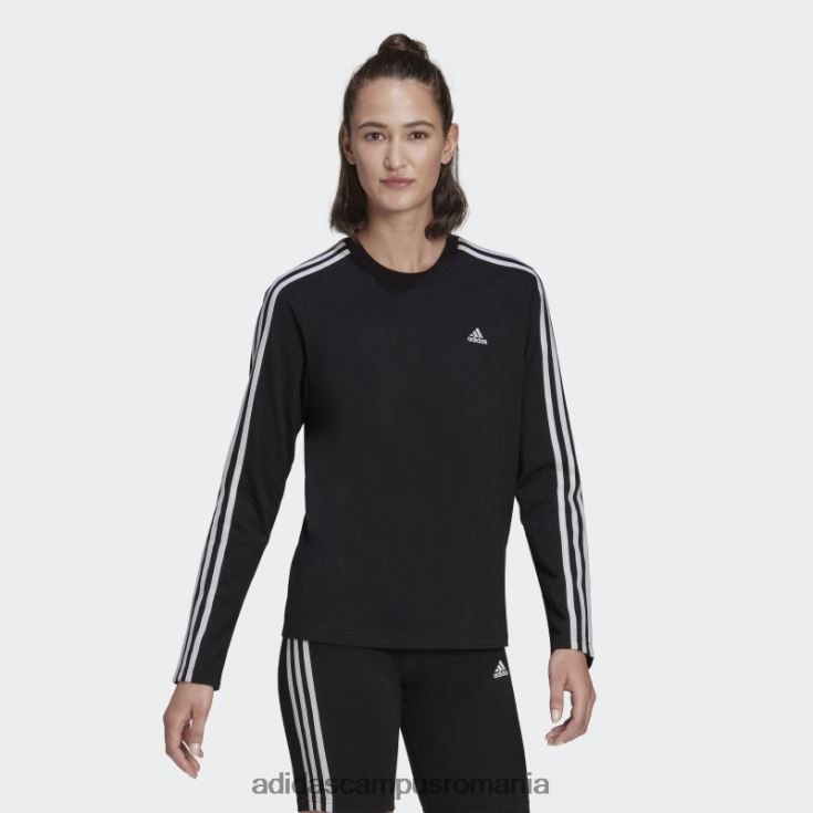 adidas campus romania top negru cu mânecă lungă cu 3 dungi femei alb negru J266N216544