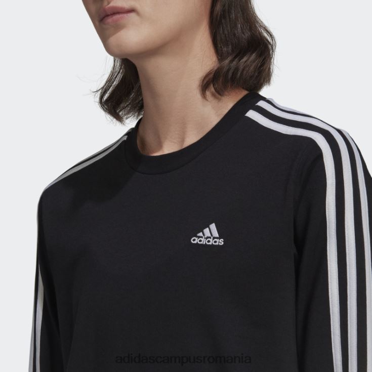 adidas campus romania top negru cu mânecă lungă cu 3 dungi femei alb negru J266N216544