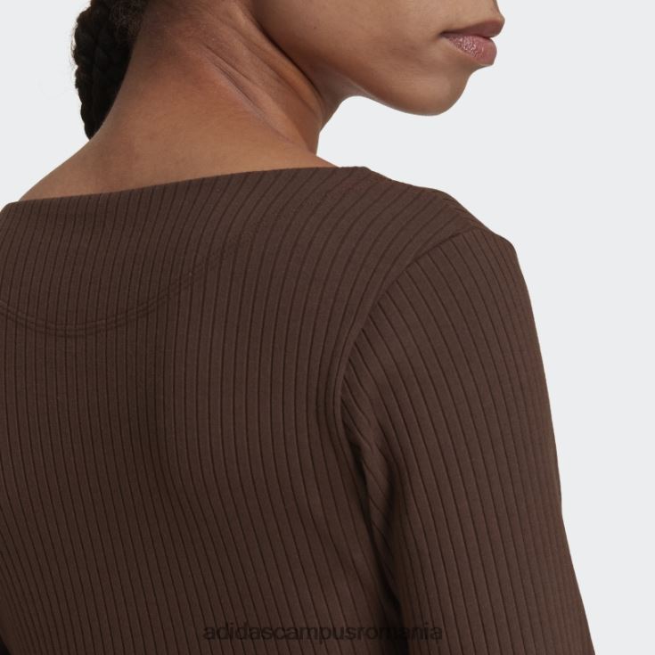 adidas campus romania tricou cu mânecă lungă decupată cu nervuri studio lounge maro femei maro J266N210670