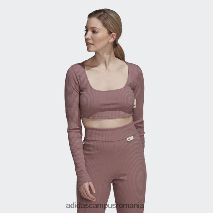 adidas campus romania tricou cu mânecă lungă decupată cu nervuri studio lounge violet femei Violet J266N210364