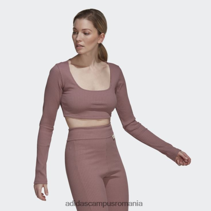 adidas campus romania tricou cu mânecă lungă decupată cu nervuri studio lounge violet femei Violet J266N210364