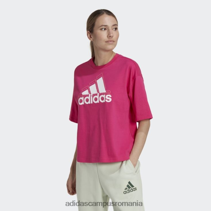adidas campus romania tricou decupat cu logo multicolore essentials, cu potrivire larga adidas, magenta real femei magenta/alb real J266N210638