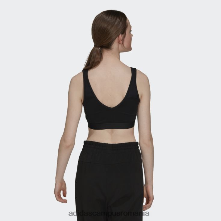 adidas campus romania Essential crop top cu 3 dungi negru femei alb negru J266N28864