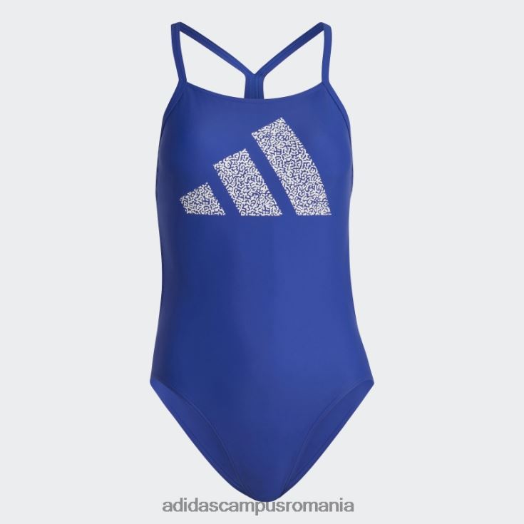 adidas campus romania Costum de baie cu imprimeu logo cu 3 bare albastru femei albastru alb J266N217071