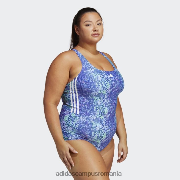 adidas campus romania Costum de baie grafic cu 3 dungi (marime plus) violet femei violet/mentă/albastru zori/alb J266N210315