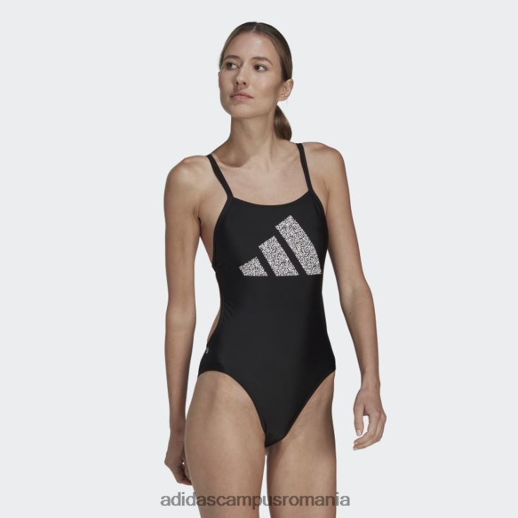 adidas campus romania Costum de baie negru cu imprimeu cu logo cu 3 bare femei alb negru J266N216829