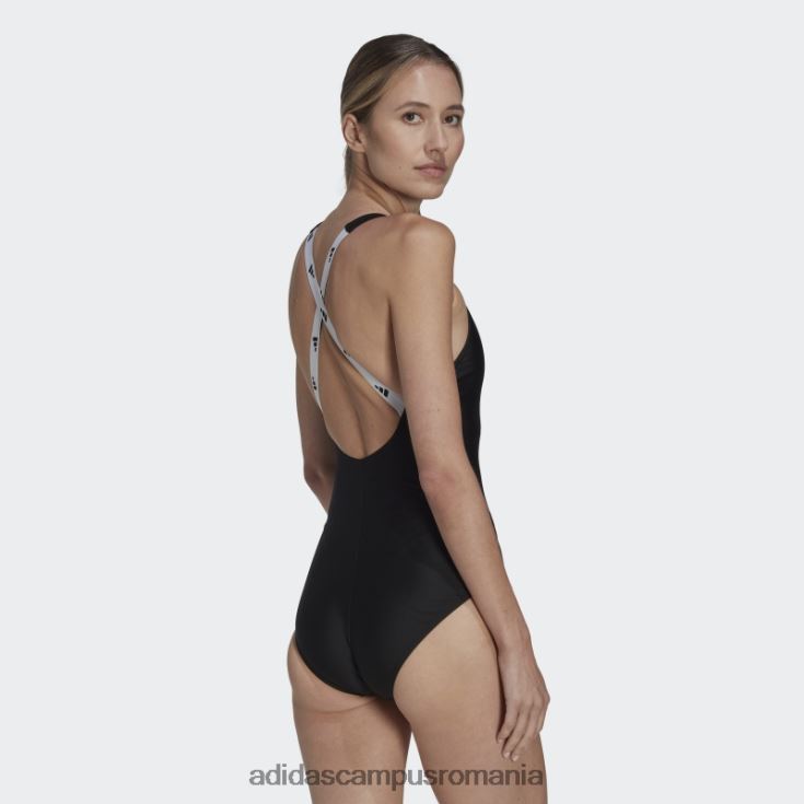adidas campus romania costum de baie bandă neagră femei alb negru J266N216700