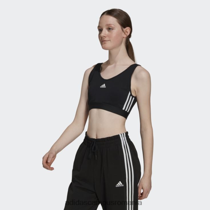 adidas campus romania Crop top negru cu 3 dungi, cu tampoane detașabile femei alb negru J266N22296
