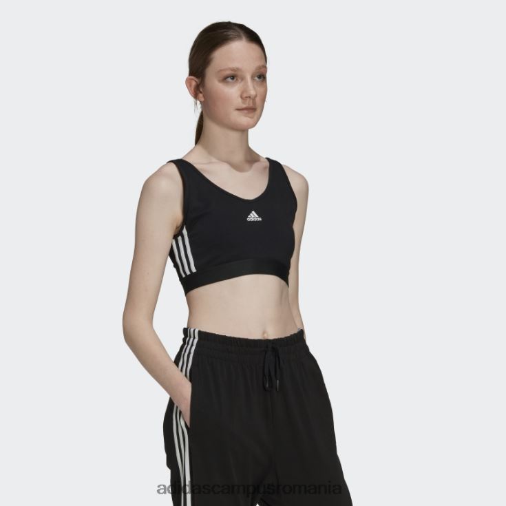 adidas campus romania Crop top negru cu 3 dungi, cu tampoane detașabile femei alb negru J266N22296
