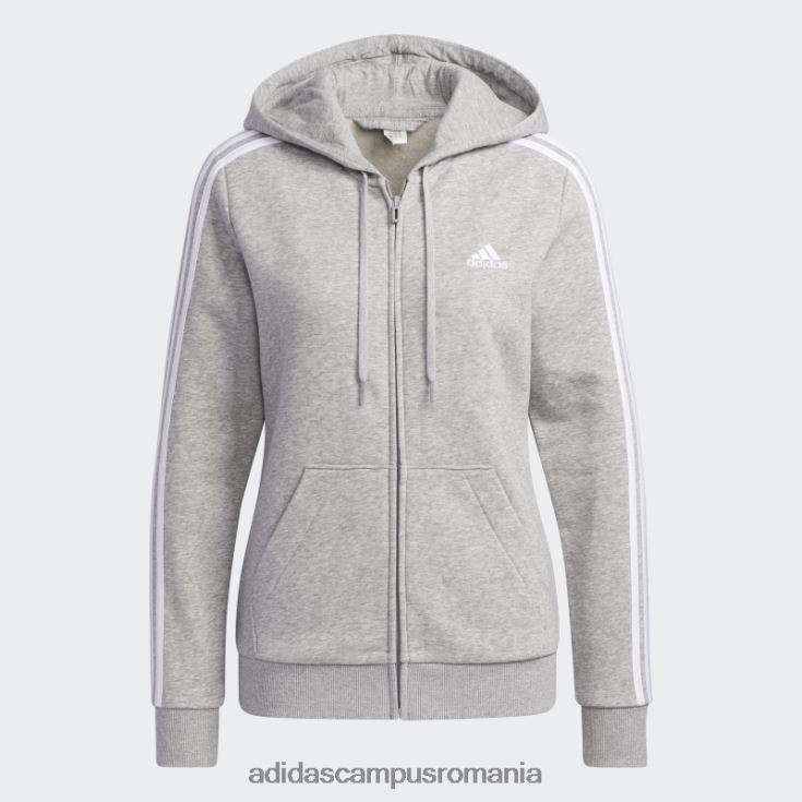 adidas campus romania essentials fleece 3 dungi hanorac cu fermoar complet alb fashion femei gri mediu/alb J266N22913