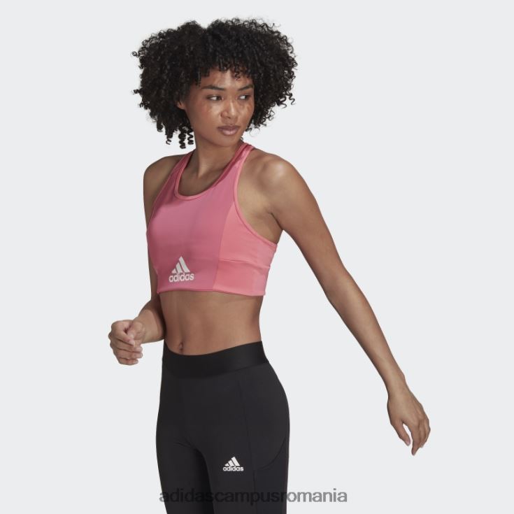 adidas campus romania Top sutien sport căptușit cu logo-ul cu 2 mișcări aeroready în tonuri de trandafir femei ton trandafir/alb J266N23251