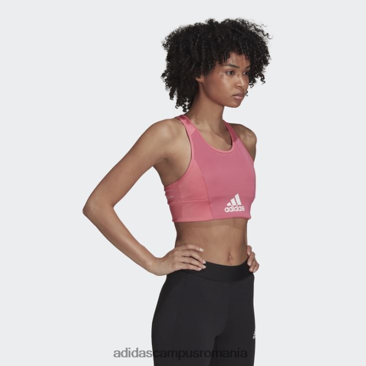 adidas campus romania Top sutien sport căptușit cu logo-ul cu 2 mișcări aeroready în tonuri de trandafir femei ton trandafir/alb J266N23251