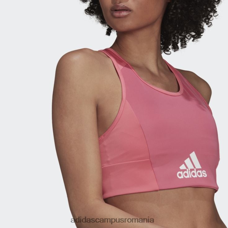 adidas campus romania Top sutien sport căptușit cu logo-ul cu 2 mișcări aeroready în tonuri de trandafir femei ton trandafir/alb J266N23251