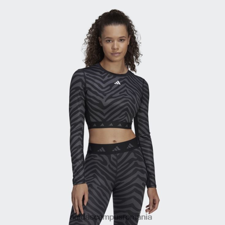 adidas campus romania Tricou zebră cu mânecă lungă hyperglam techfit crop multicolor adidas femei multicolor/negru J266N210818