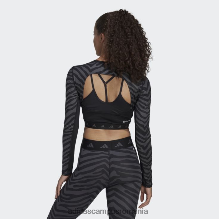 adidas campus romania Tricou zebră cu mânecă lungă hyperglam techfit crop multicolor adidas femei multicolor/negru J266N210818