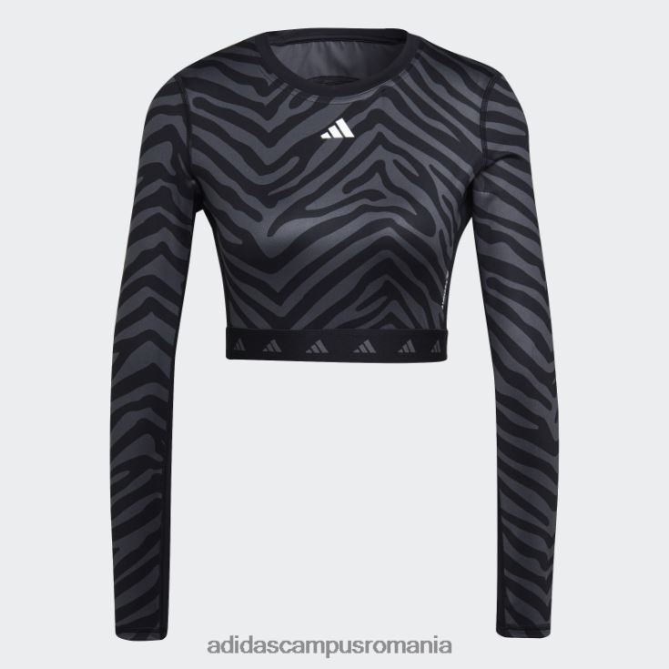 adidas campus romania Tricou zebră cu mânecă lungă hyperglam techfit crop multicolor adidas femei multicolor/negru J266N210818