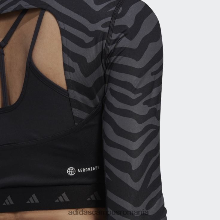 adidas campus romania Tricou zebră cu mânecă lungă hyperglam techfit crop multicolor adidas femei multicolor/negru J266N210818