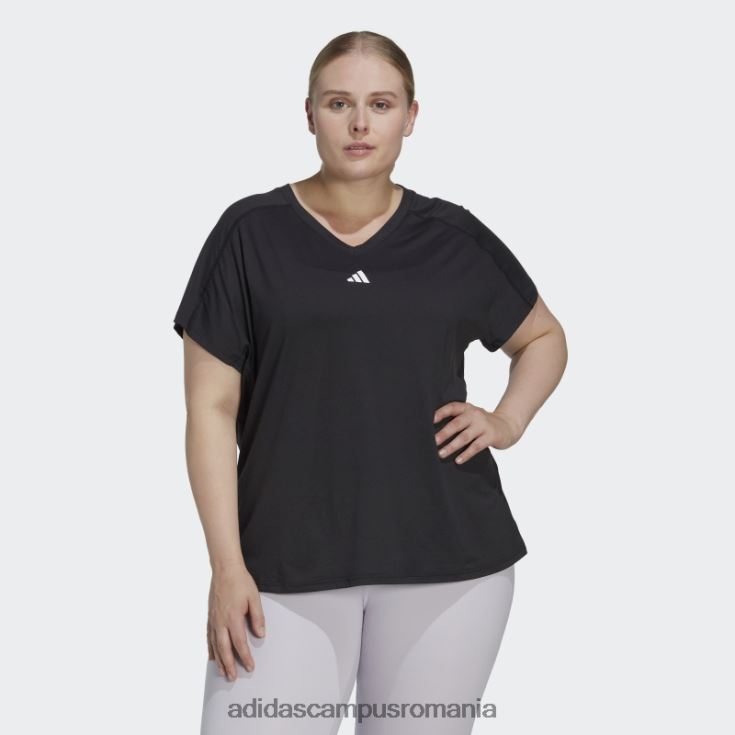 adidas campus romania aeroready train essentials branding minim tricou cu decolteu în V (plus mărime) negru femei negru J266N29830