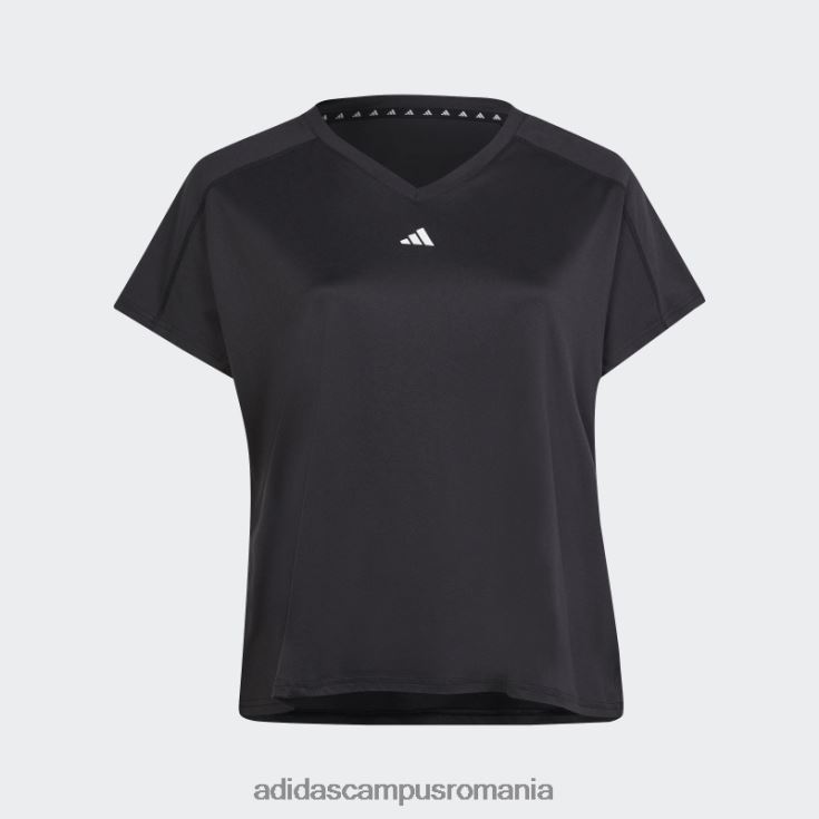 adidas campus romania aeroready train essentials branding minim tricou cu decolteu în V (plus mărime) negru femei negru J266N29830