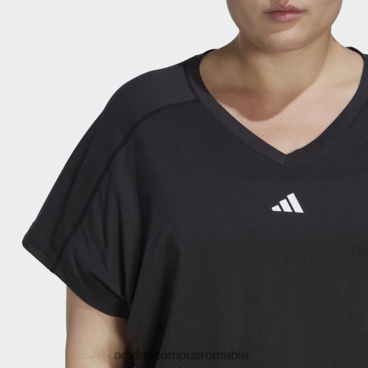 adidas campus romania aeroready train essentials branding minim tricou cu decolteu în V (plus mărime) negru femei negru J266N29830