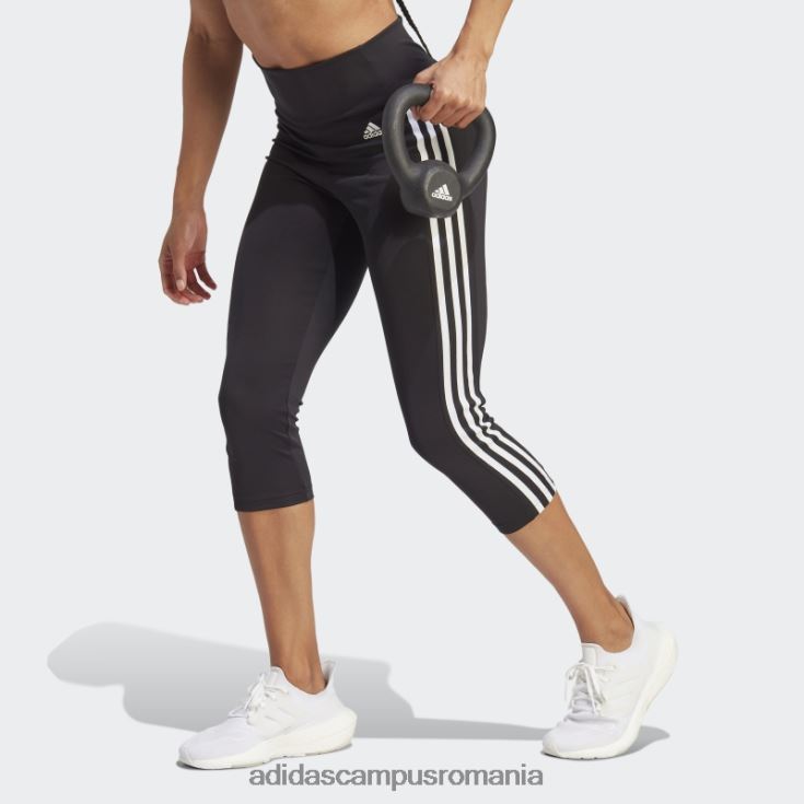 adidas campus romania modă concepută pentru a mișca colanți sport înalți cu 3 dungi 3/4 alb femei alb negru J266N210193