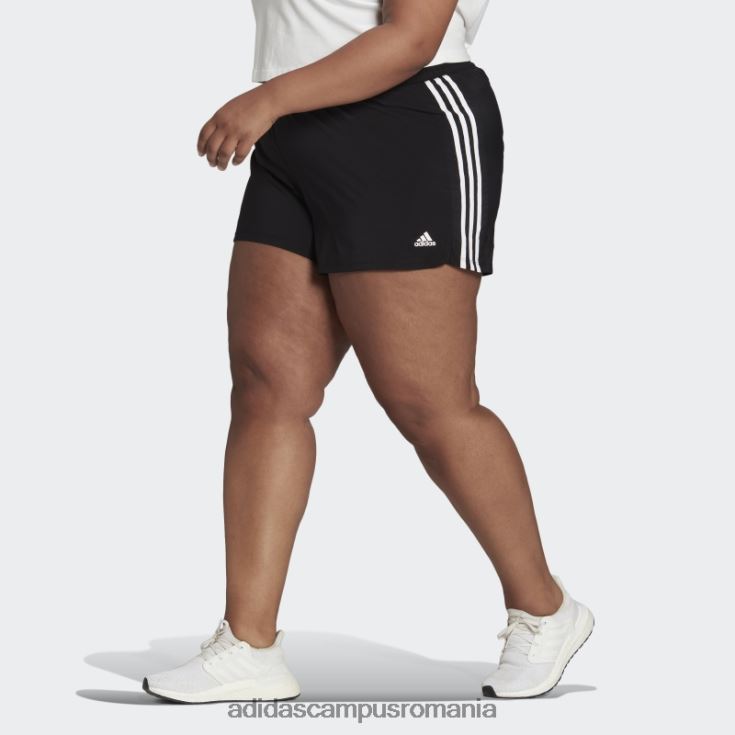 adidas campus romania pacer pantaloni scurți țesuți cu 3 dungi (plus mărime) negru femei alb negru J266N29038