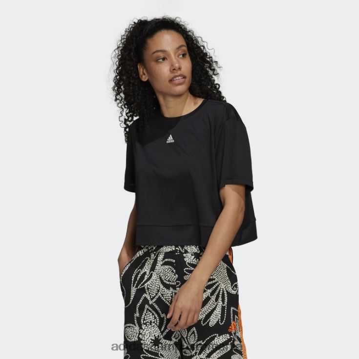 adidas campus romania tricou negru aeroready studio loose crop femei alb negru J266N23053