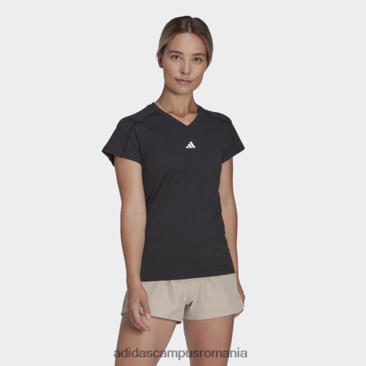 adidas campus romania tricou negru cu decolteu în V, negru, aeroready train essentials, adidas femei negru J266N29069