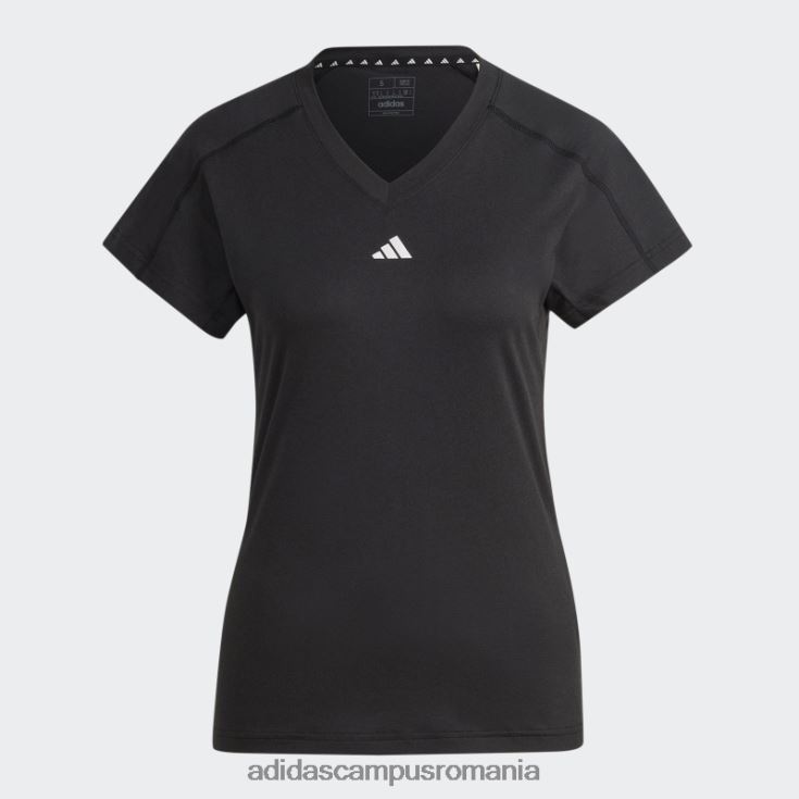 adidas campus romania tricou negru cu decolteu în V, negru, aeroready train essentials, adidas femei negru J266N29069